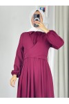 4538 - Kuşak Detaylı Tesettür Elbise Bordo-M5
