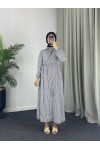 4540 - Çizgili Tesettür Elbise Si̇yah-Z8