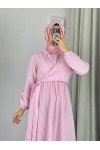 4540 - Çizgili Tesettür Elbise Pembe-Z8 4540 - Çizgili Tesettür Elbise Pembe-Z8