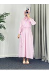4540 - Çizgili Tesettür Elbise Pembe-Z8 4540 - Çizgili Tesettür Elbise Pembe-Z8