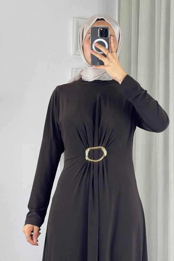 61558 - Kemerli Tesettür Elbise Si̇yah-B2