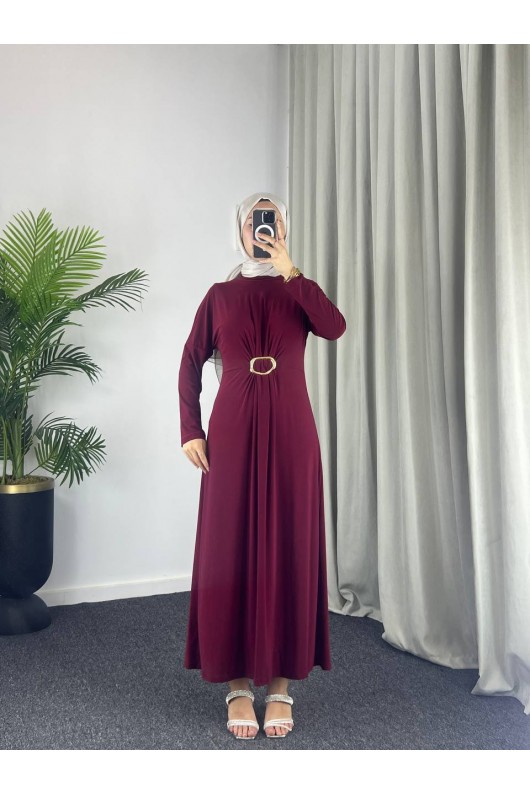 61558 - Kemerli Tesettür Elbise Bordo-B2 61558 - Kemerli Tesettür Elbise Bordo-B2