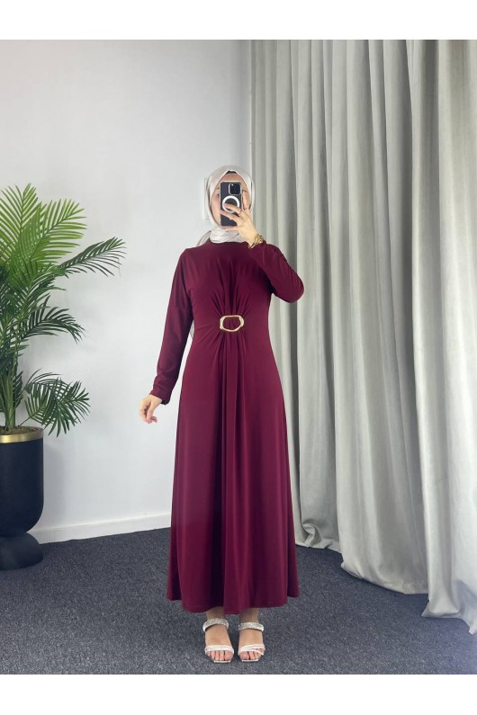 61558 - Kemerli Tesettür Elbise Bordo-B2 61558 - Kemerli Tesettür Elbise Bordo-B2