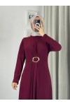 61558 - Kemerli Tesettür Elbise Bordo-B2 61558 - Kemerli Tesettür Elbise Bordo-B2