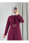 61558 - Kemerli Tesettür Elbise Bordo-B2 61558 - Kemerli Tesettür Elbise Bordo-B2
