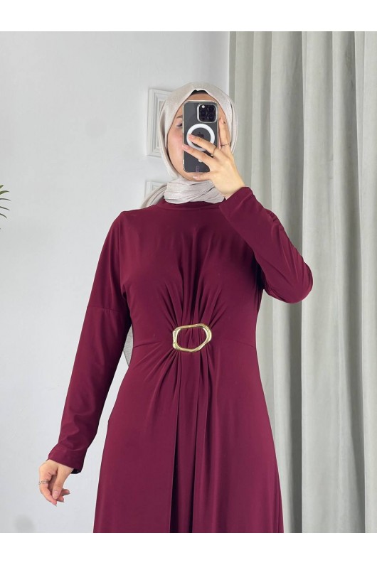 61558 - Kemerli Tesettür Elbise Bordo-B2 61558 - Kemerli Tesettür Elbise Bordo-B2