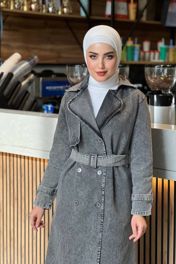 4409 Kot Tesettür Trençkot Si̇yah-Z3