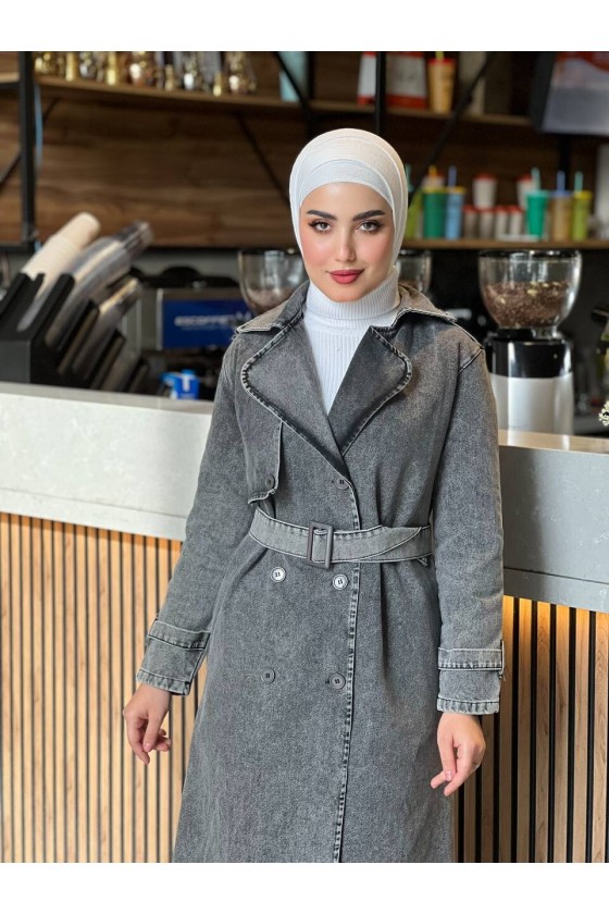 4409 Kot Tesettür Trençkot Si̇yah-Z3 4409 Kot Tesettür Trençkot Si̇yah-Z3