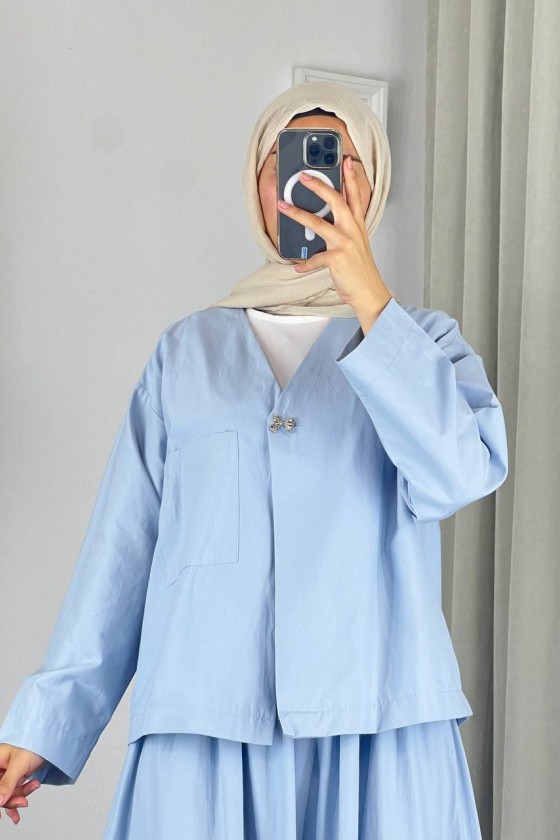 2342 - Poplin Kumaş İkili Takım Mavi̇-G5