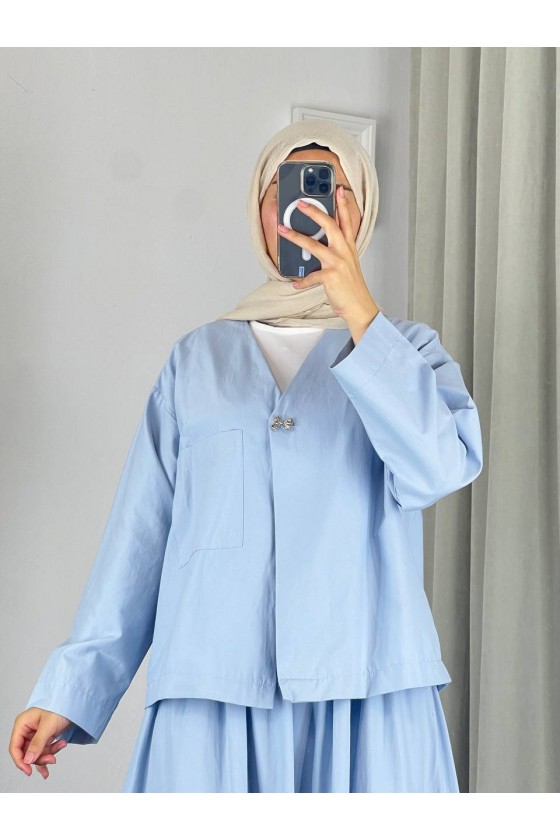 2342 - Poplin Kumaş İkili Takım Mavi̇-G5