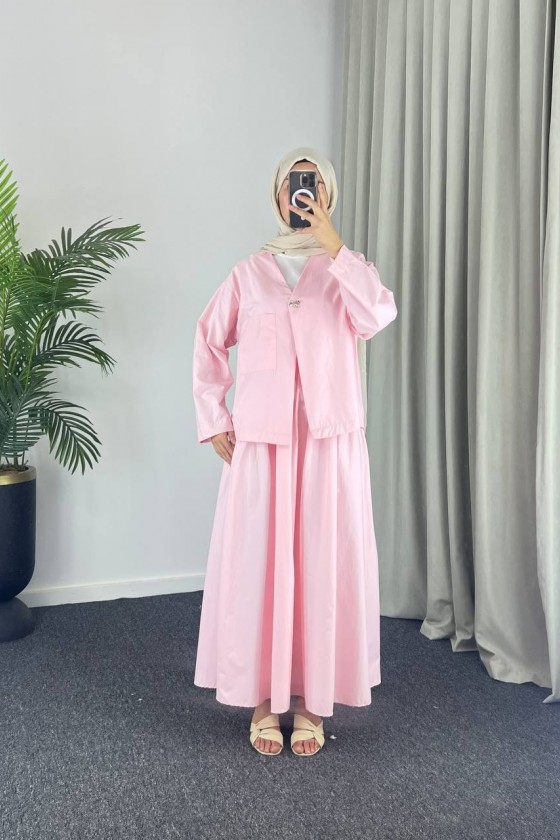 2342 - Poplin Kumaş İkili Takım Pembe-G5