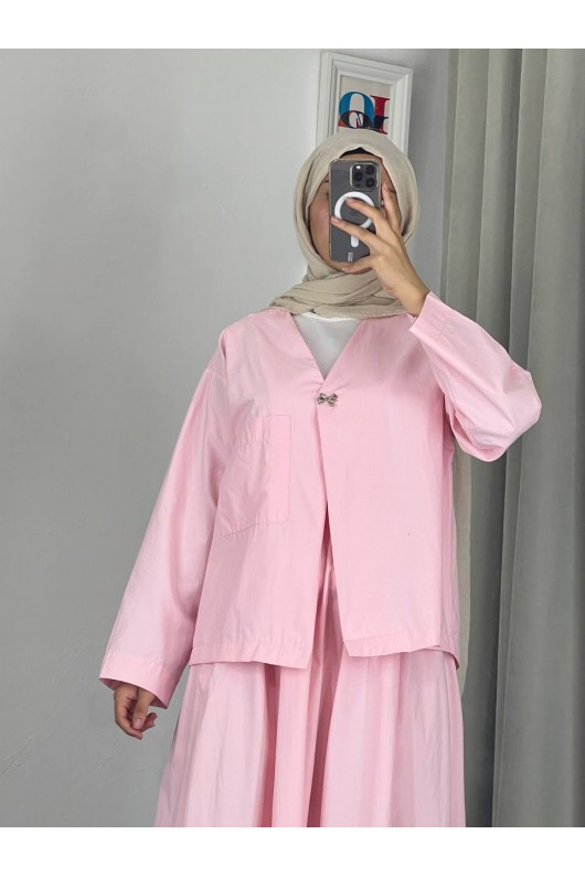 2342 - Poplin Kumaş İkili Takım Pembe-G5