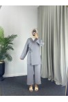 3500 - Keten Kumaş Kimono Takım Gri̇-Z10