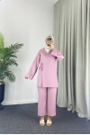 3500 - Keten Kumaş Kimono Takım Pembe-Z10