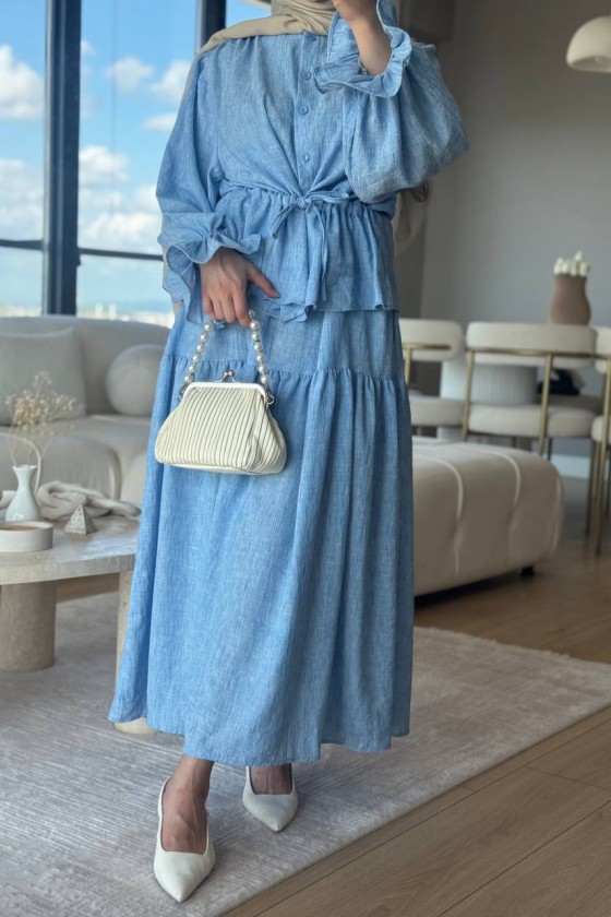 3501 - Keten Kumaş Tesettür Takım Mavi̇-G5 3501 - Keten Kumaş Tesettür Takım Mavi̇-G5