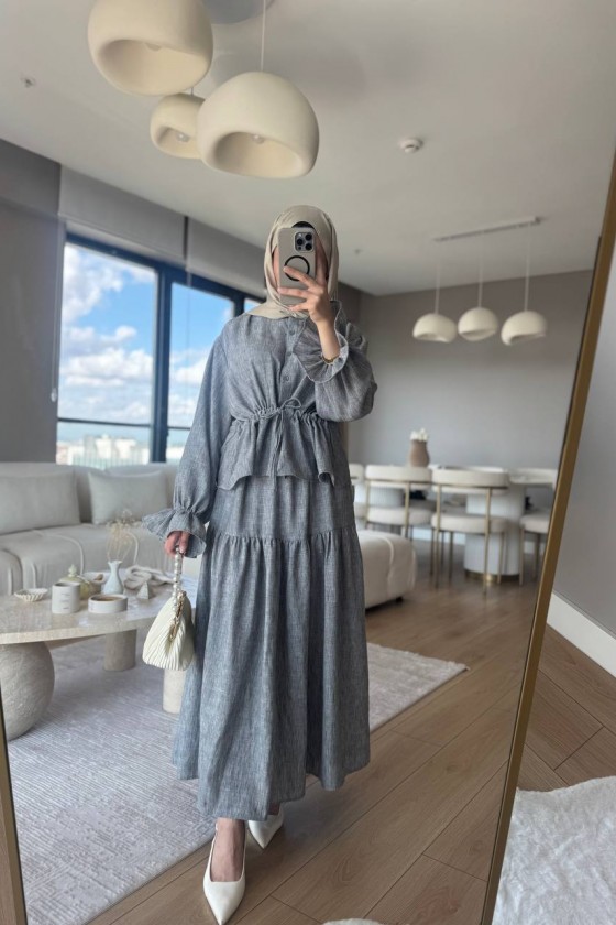 3501 - Keten Kumaş Tesettür Takım Gri̇-G5 3501 - Keten Kumaş Tesettür Takım Gri̇-G5