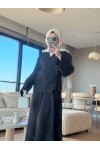 3509 - Keten Kumaş Kimono Takım Si̇yah-Z15