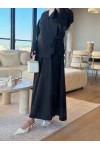 3509 - Keten Kumaş Kimono Takım Si̇yah-Z15