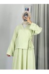 3509 - Keten Kumaş Kimono Takım Yeşi̇l-Z15