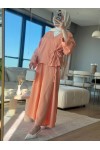 3509 - Keten Kumaş Kimono Takım Turuncu-Z15 3509 - Keten Kumaş Kimono Takım Turuncu-Z15