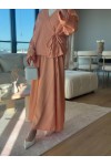 3509 - Keten Kumaş Kimono Takım Turuncu-Z15 3509 - Keten Kumaş Kimono Takım Turuncu-Z15