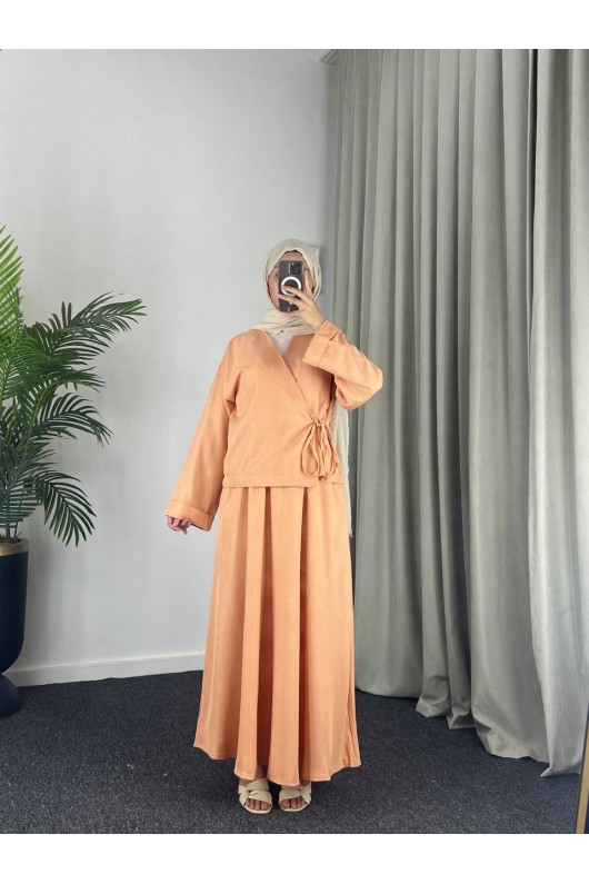 3509 - Keten Kumaş Kimono Takım Turuncu-Z15 3509 - Keten Kumaş Kimono Takım Turuncu-Z15
