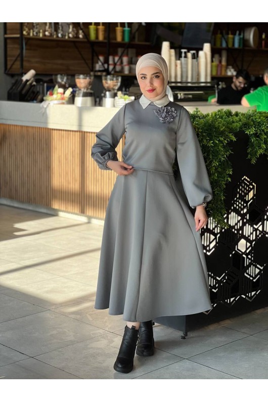 3028 - Scuba Tesettür İkili Takım Gri̇ B-1