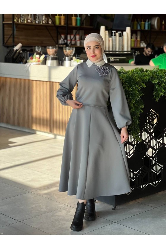 3028 - Scuba Tesettür İkili Takım Gri̇ B-1