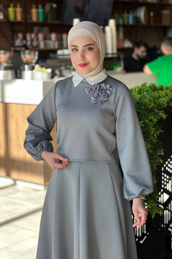 3028 - Scuba Tesettür İkili Takım Gri̇ B-1