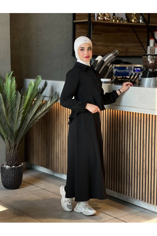 44122 - Pamuklu Kaşe Tesettür İkili Takım Si̇yah A-5