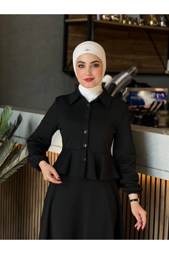 44122 - Pamuklu Kaşe Tesettür İkili Takım Si̇yah A-5