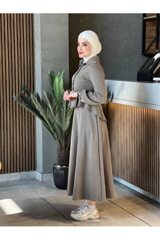44122 - Pamuklu Kaşe Tesettür İkili Takım Bej A-4 44122 - Pamuklu Kaşe Tesettür İkili Takım Bej A-4
