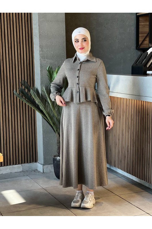 44122 - Pamuklu Kaşe Tesettür İkili Takım Bej A-4 44122 - Pamuklu Kaşe Tesettür İkili Takım Bej A-4
