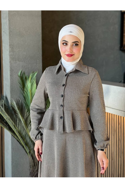44122 - Pamuklu Kaşe Tesettür İkili Takım Bej A-4 44122 - Pamuklu Kaşe Tesettür İkili Takım Bej A-4