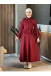 44122 - Pamuklu Kaşe Tesettür İkili Takım Bordo A-5