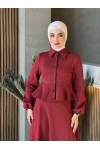 44122 - Pamuklu Kaşe Tesettür İkili Takım Bordo A-5