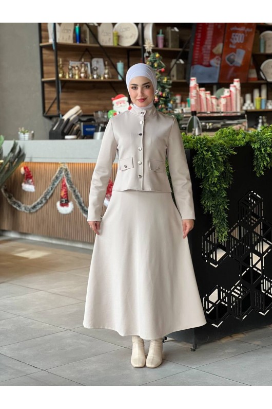 44129 - Scuba Tesettür Takım Bej-I10