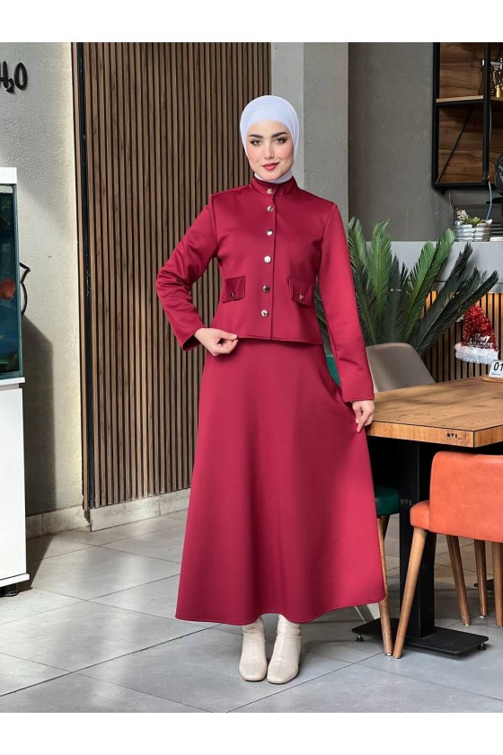 44129 - Scuba Tesettür Takım Bordo-I10