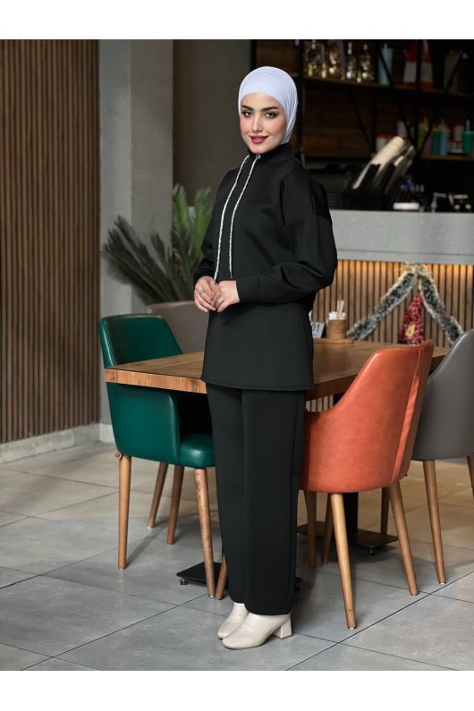44130 - Scuba Tesettür İkili Takım Si̇yah-Z14