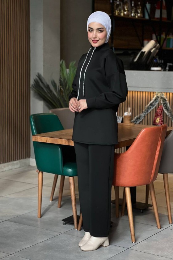 44130 - Scuba Tesettür İkili Takım Si̇yah-Z14