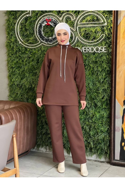 44130 - Scuba Tesettür İkili Takım Kahverengi̇-Z14
