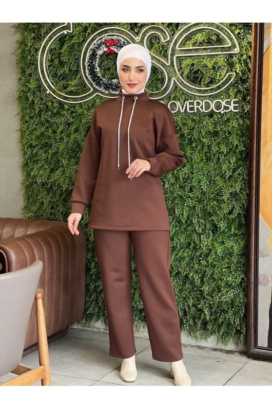 44130 - Scuba Tesettür İkili Takım Kahverengi̇-Z14