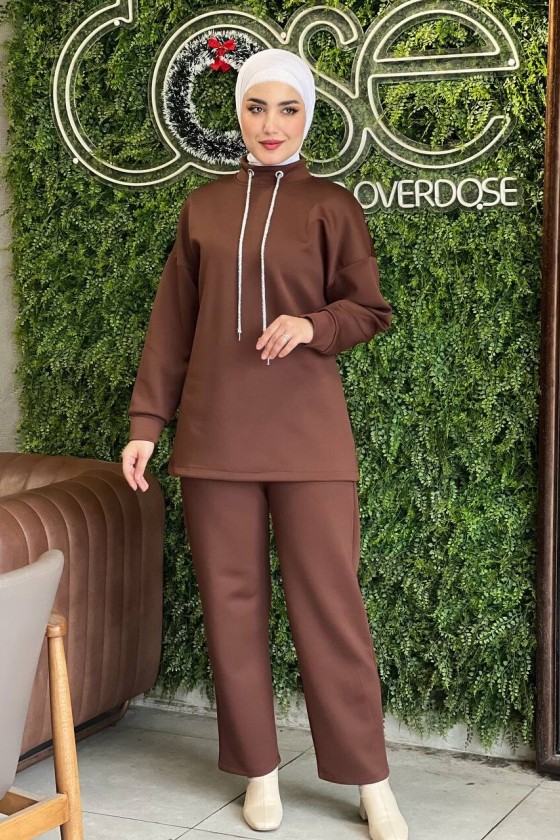 44130 - Scuba Tesettür İkili Takım Kahverengi̇-Z14