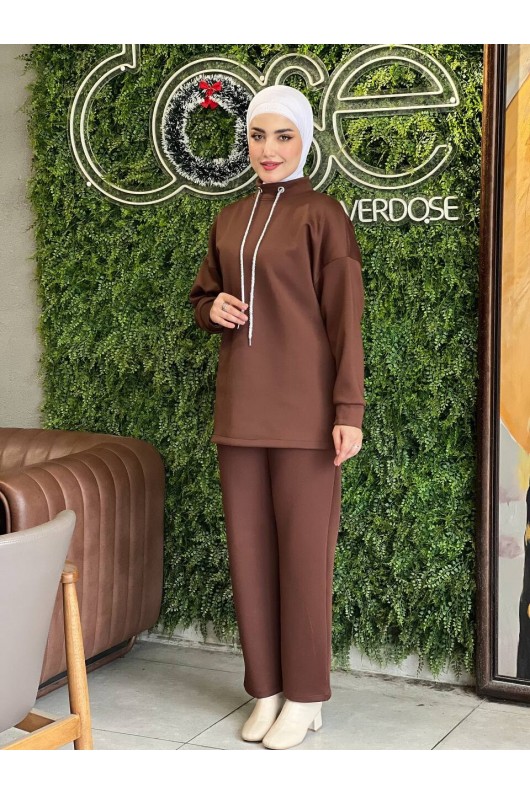 44130 - Scuba Tesettür İkili Takım Kahverengi̇-Z14