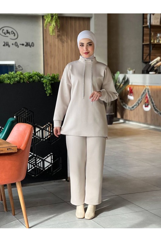 44130 - Scuba Tesettür İkili Takım Bej-Z14