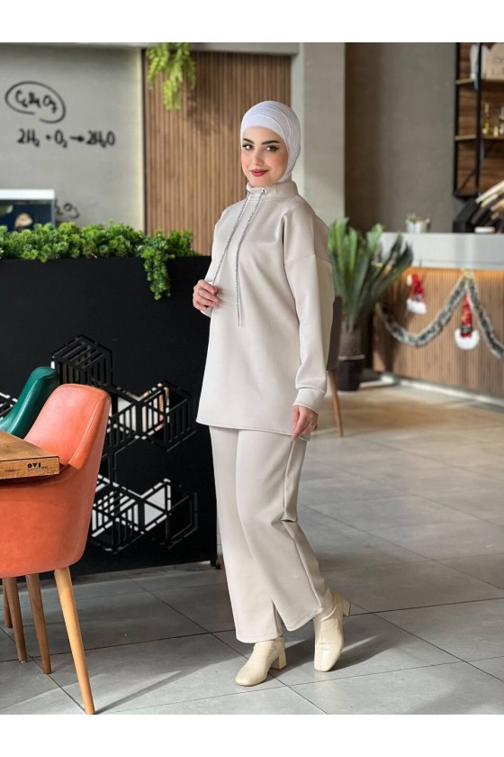 44130 - Scuba Tesettür İkili Takım Bej-Z14