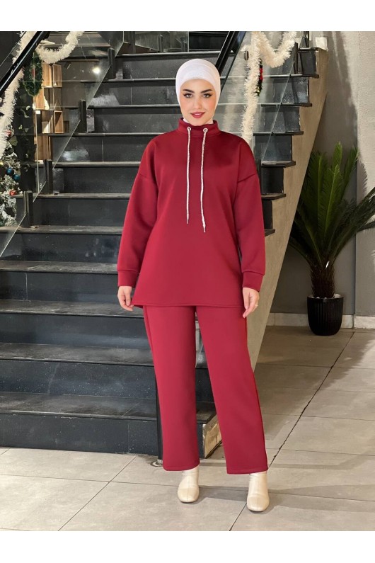 44130 - Scuba Tesettür İkili Takım Bordo-Z14