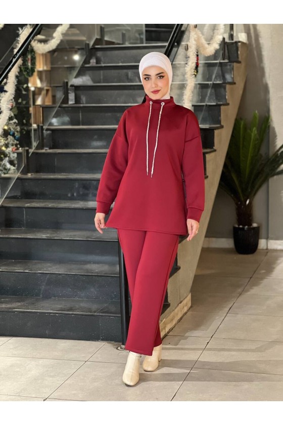 44130 - Scuba Tesettür İkili Takım Bordo-Z14