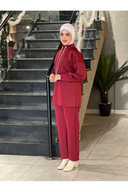 44130 - Scuba Tesettür İkili Takım Bordo-Z14