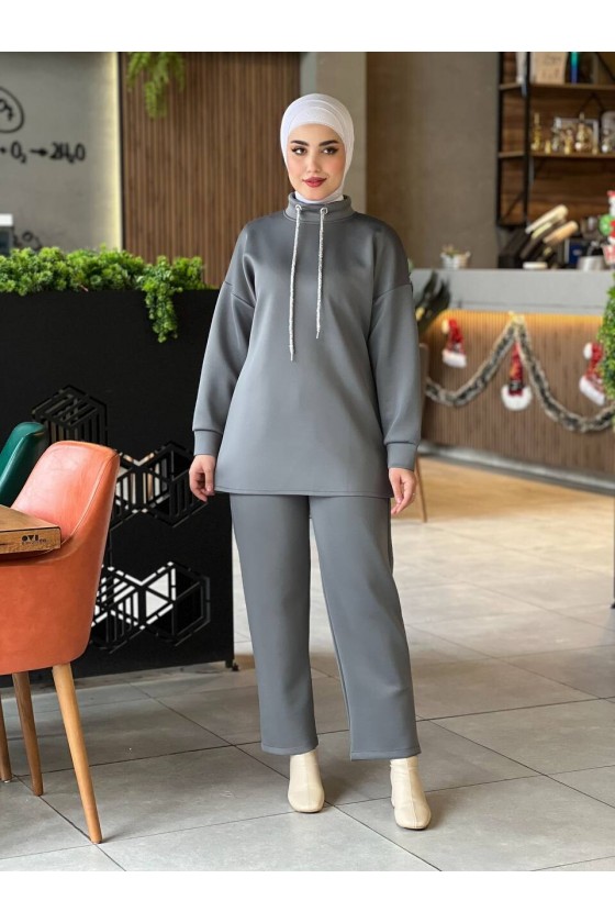 44130 - Scuba Tesettür İkili Takım Gri̇-Z14